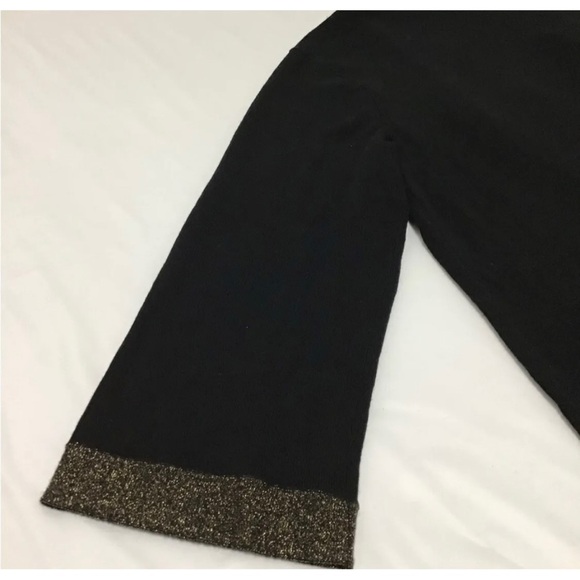 Eileen Fisher Womens Sz PM P M Black Gold ITALIAN Wool Cardigan Tassel Scarf Set - Picture 6 of 16